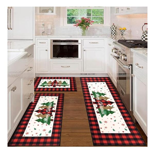 Christmas Kitchen Rug Sets of 3, Farmhouse Tree Floor Mats Non Skid Washable - Picture 7 of 7